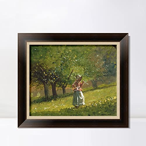 INVIN ART Framed Canvas Giclee Print Girl Hay Rake by
