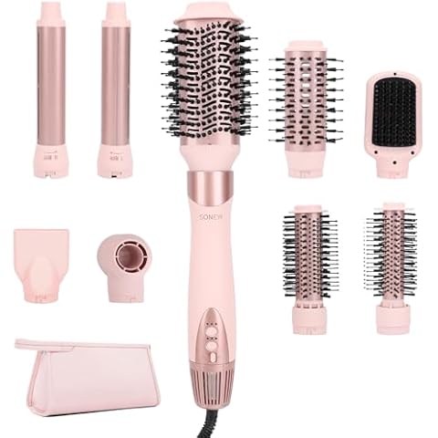9-in-1 Multi Hair Styler | Air Styling & Drying System | Powerful Blow-Dry Brush | Heat Damage-Free | L/R Automatic Wrap Curlers, Oval Comb, Round Brush, Comb, Flat Nozzle & Storage Pouch Cover