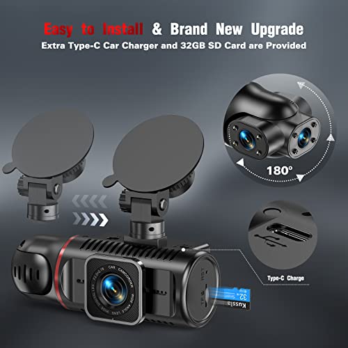3 Channel Dash Cam Front And Rear Inside, Kussla Fhd 1080P Dash Camera For Cars With Sd Card, Rotatable Dashcam For Cars, Car Camera With Super Night Vision, G-Sensor, Wdr, Loop Recording(2023 New) #TOP5