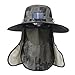 UxicRuya Outdoor Solar Fan Hat Wide Brim Sun Protection Rechargeable Fishing Hat with Face Neck Cover Flap for Camping, Beach, Travel, Dark Green