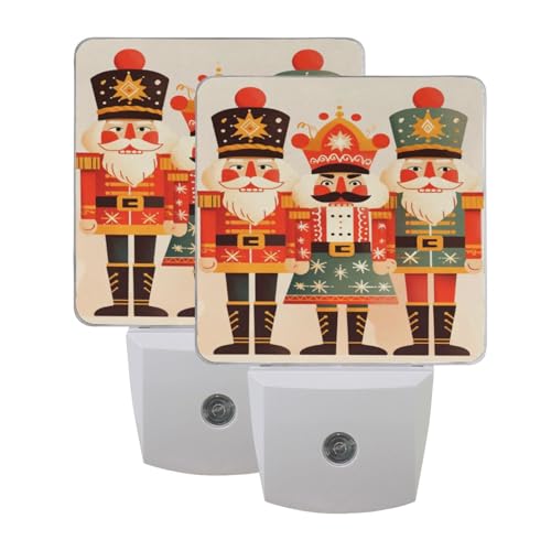 Image of Nutcrackers Christmas Night Lights 2 Pack Plug-in Wall Led Nightlight Auto Dusk-to-Dawn Sensor Lamps for Bedroom Kitchen Bathroom