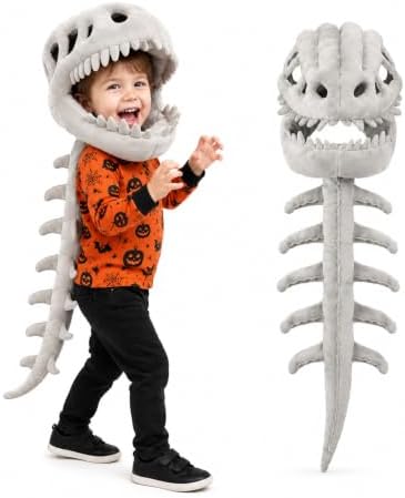 Dinosaur Skeleton Costume Plush Wearable Dino Bone Outfit with He...