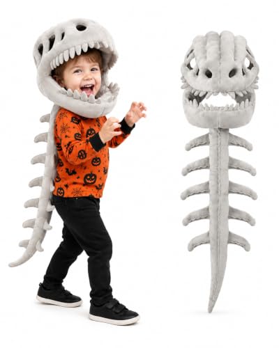 vadeny Dinosaur Skeleton Costume Plush Wearable Dino Outfit with Headgear Spine for Kids Adult Halloween Cosplay Dress Up Spinosaurus