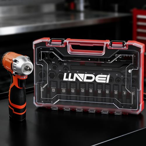 Image of LLNDEI 45PCS 3 /8 Inch Drive Impact Socket Set (Metric&Sae) with Transparent Case and EVA Foam Insert, Cr-V Material, for Automotive Engine and Daily Home Repair
