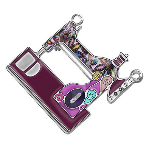 Doway Cartoon Cute Floral Sewing Machine Enamel Pins Brooch For Backpacks Badges Clothing Bags Jackets Jewelry Women Girls Gift (Purple) #TOP2