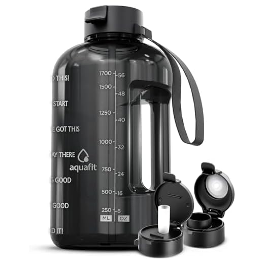 AQUAFIT Half Gallon Water Bottle With Times To Drink - 64 oz Water Bottle With Straw - Water Jug - Motivational Water Bottle - Large Water Bottle - Sports Water Bottle With Time Marker for Gym