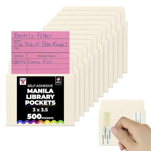 Hygloss Products Manila Library Pockets – Self-Adhesive Pocket Envelopes Made in the USA – 3 x 3.5 Inches, 500 Pack