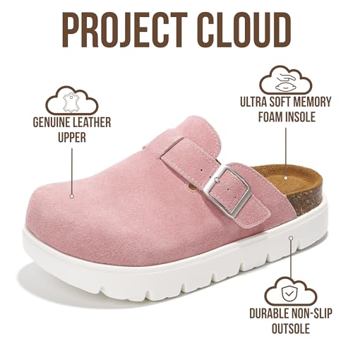 Image of Project Cloud 100% Genuine Leather Platform Clogs for Women Footwear - Memory Foam Arch Support Cork Footbed Casual Shoes & Mules for Women 2026 (Benton Chunky)