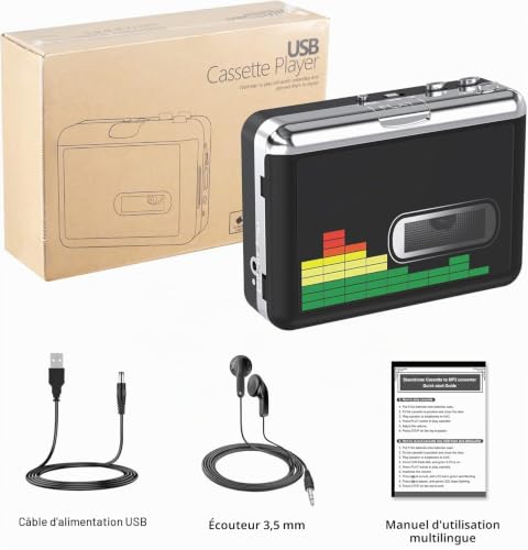 Lecteur USB Cassette, convertisseur de Cassettes à MP3, Lecteur de Musique Portable, convertisseur de Cassettes en MP3, avec écouteurs, Pas d'ordinateur nécessaire – vue 7
