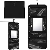 SilTriangle Hanging Toiletry Bag with Mirror for Men Women Travel Kit Large Foldable Beauty Dance Makeup Bag Organizer Storage Waterproof Roll up Cosmetic Case Accessories for Bathroom Shower(Black)