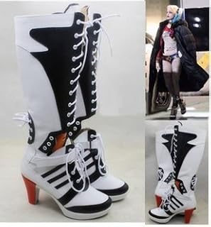 【HALLE】 スーサイド・スクワッド ハーレイクイン Harleen Quinzel 風 コスプレブーツ 靴 キャラクター アニメ コスプレ コスチューム ハロウィン、クリスマス、イベント、お祭り仮装変装など 女性23.5cm