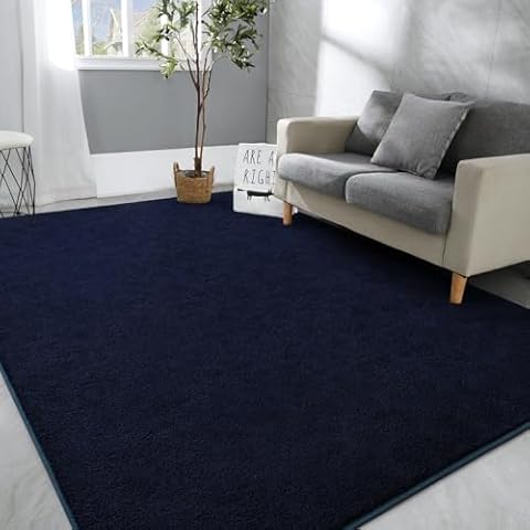 Hutha Large Area Rugs for Bedroom Living Room, 7x10 Navy Blue Solid Fluffy Super Soft Memory-Foam Furry Bedside Carpets, Modern Indoor Floor Rug Aesthetic Minimalist Rug for Kids Girls Boys Home Decor Cover