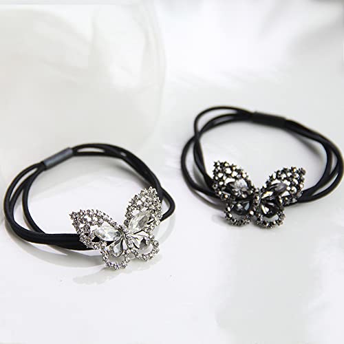 Xiwstar 2Pcs Elegant Women Girls Hair Scrunchies Crystal Rhinestone Butterfly Hair Ties Bands Accessories Ponytail Holder #TOP5