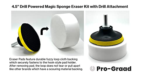 Image of 4.5 inch Drill Powered Magic Sponge Eraser 6 Pieces Kit with Drill Attachment | 25% Thicker Ultra-Durable Melamine Eraser Pads for Bathrooms, Kitchens, Floors, Walls, Baseboards & More