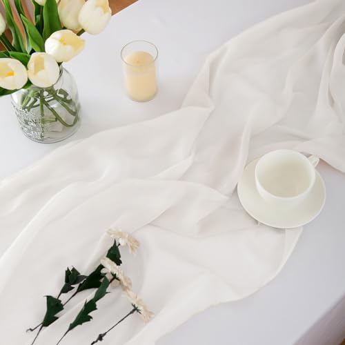 CHUQING Chiffon Tischläufer Hochzeit Tischdeko Stoff Tischdecke Weiß – Ansicht 5