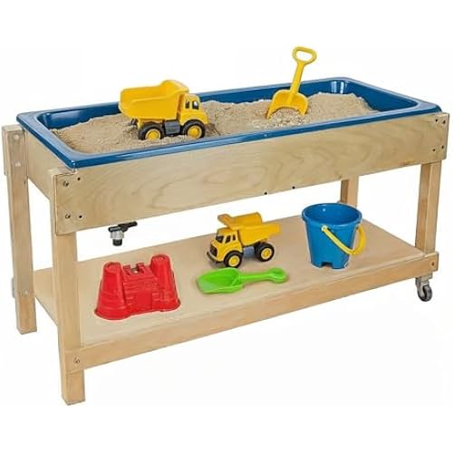 GREENGUARD Gold Certified Sand and Water Activity Table for Kids, Birch Plywood Classroom Sensory Play Table with Plastic Tub, Locking Casters, Storage Lid – Indoor Learning & Montessori Play Table