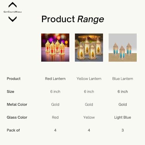 Image of Moroccan Lanterns & Candle Holders for Home Decor - Unique Diwali & Christmas Gifts (Black - Red, Set of 4)