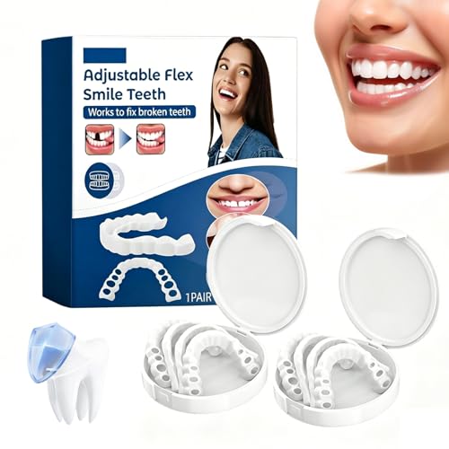 DASHUI 2 Paare Zähne Zum Aufstecken Sofortige Komfort Zahnersatz Zum Aufstecken Kosmetische Veneers Oben und Unten für Frauen Männer Schlechte Zähne Abdecken und Zahnaufhellung