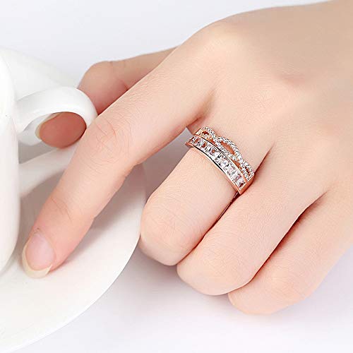 Uloveido Rose Gold & Platinum Plated Princess Cut Cubic Zirconia Eternity Ring, Infinity Wedding Band Engagement Rings Y9372
