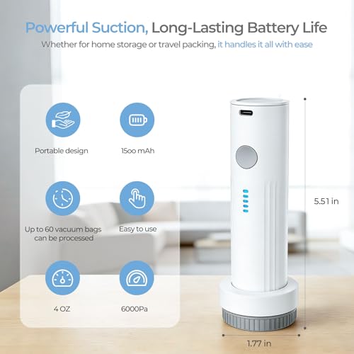 Vacbird Cordless Electric Vacuum Pump for Vacuum Storage Bags Travel Air Pump, Portable Type-C Charging Vacuum Seal Bags Pump for Clothing, Blankets, and Bedding