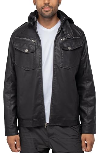 Image of X-Ray Men's Slim Fit Faux-Leather Moto Jacket with Removable Hood