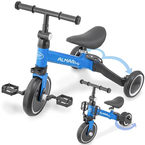 ALMAR Baby Triciclo 3 en 1 Azul, Bicicleta niño correpasillos, Bicicleta con Pedales, Bici bebé de 1año a 5 años, 25kg, Asiento Ajustable
