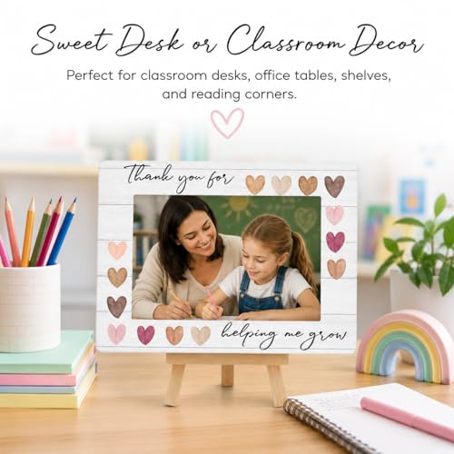Image of DETIHO Teacher Appreciation Gifts Picture Frame, Thank You for Helping Me Grow Teacher Photo Frame for 4x6 Photo, End of Year Teacher Gifts from Students - C18