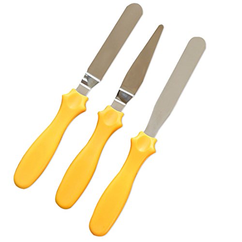 Professional Offset Spatula Set with Plastic Handle - 3-Piece Stainless Steel Icing Spatula