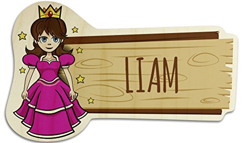 printplanet Türschild aus Holz mit Namen Liam - Motiv Prinzessin - Namensschild, Holzschild, Kinderzimmer-Schild
