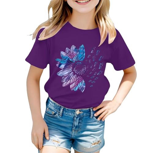 Toddler Girls Summer T-Shirt Cute Sunflower Floral Print Short Sleeve Tee Loose Fit Crew Neck Casual Tops for Kids