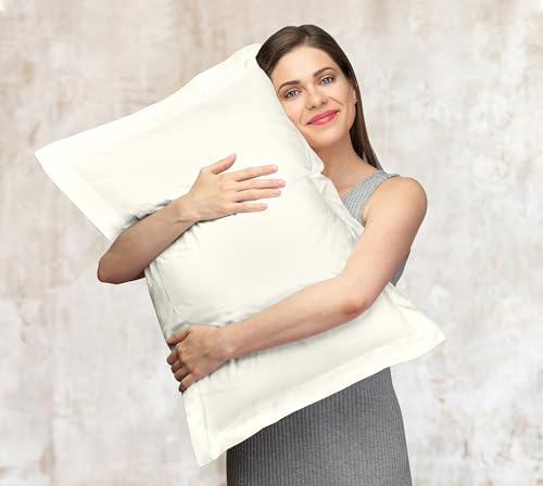 Image of Royale Linens Pillow Shams 2 Pack Euro Size 26x26 Inch - Brushed 1800 Microfiber - Bed Shams, Wrinkle & Fade Resistant Super Soft and Cozy - Envelope Closure - Oxford Pillowcase (Euro,Ivory)