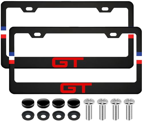 2Pcs Matte Black License Plate Frames Compatible with Mustang GT Auto Accessories Solid Metal License Plate Holder 2 Holes and Screws Fits Standard Vehicles 12.2 X 6 in