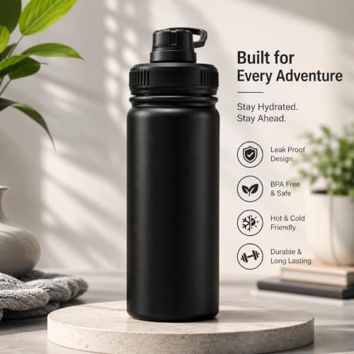Image of 800ml Stainless Steel Double Wall Water Bottle | Wide Mouth Leakproof Sports Sipper with Spout Lid | Reusable Drinking Bottle for Gym, Office, Travel, Camping, Hiking & Outdoor | Pack of 1