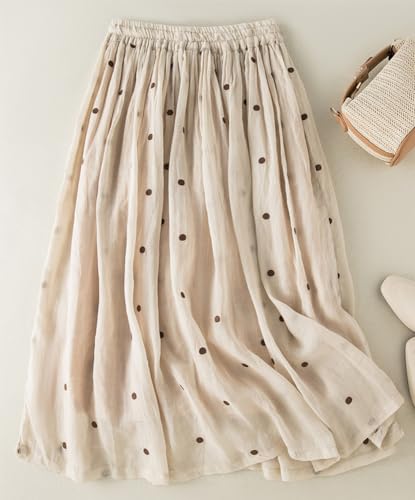 Kinghua Women's Polka Dot Chiffon Skirt A Line Flare Flowy Drawstring Elastic Waist Long Skirt2