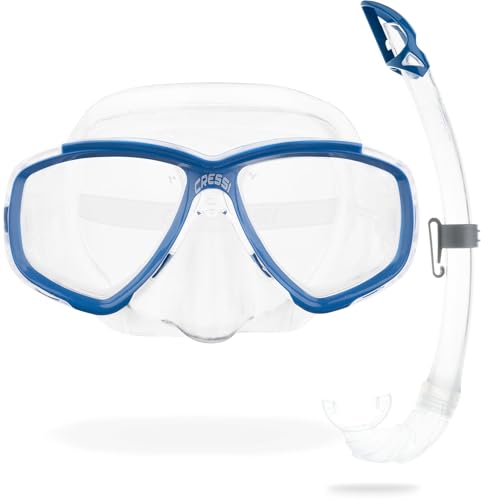 Cressi Combo Set Estrella + Mexico Conjunto Combinado de máscara de Buceo y Snorkel, Perla México, Unisex Adulto, Transparente/Azul, Talla Única