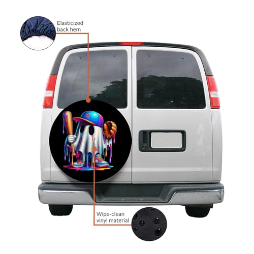 Cool Funny Ice Cream Drip Ghost Baseball Spots Halloween Cute Camper Spare Tire Cover Waterproof Wheel Cover Universal Fit 15 inch3
