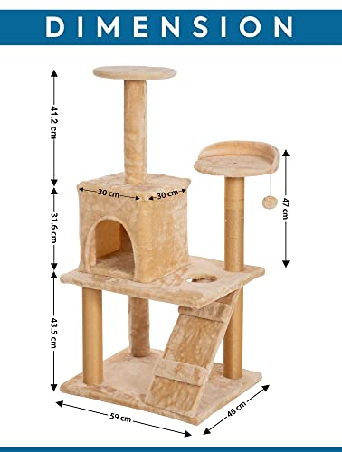 Image of Callas Large Cat Tree Tree with Sisal Scratching Posts, Dangling Balls, Stairs and 1 Big House | Cat Tower Furniture Kitty Activity Centre Kitten Play House (Height-46 Inch|Cat-401-Cream)