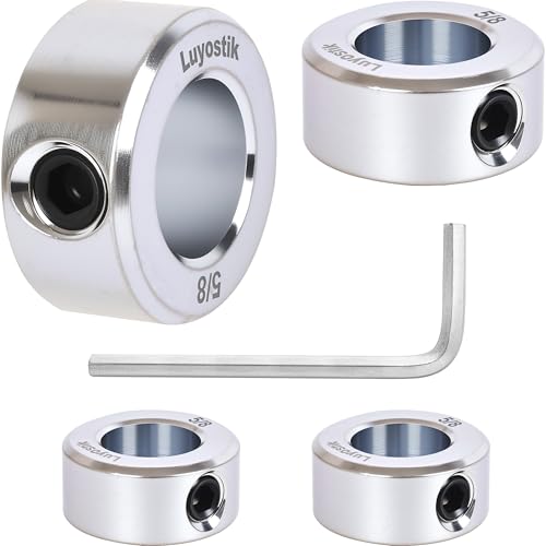 Luyostik 4pcs 5/8 bore Shaft Collar 5/8 bore Solid Steel Style zinc Plated Set Screw Shaft Collars 1-1/8 OD 1/2 Width for Wheel Barrow Axle Gearbox Assemblies Machine Tools Industry