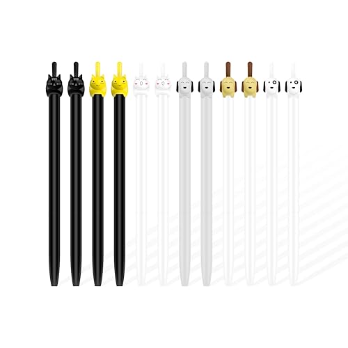 Wattvo 12 Pack Retractable Cat & Dog Pens, Cute Cats Dogs Tail Clicker Gel Pen Fine Point 0.5mm Black Ink for Kids, Kawaii Stationery Supplies for School & Office