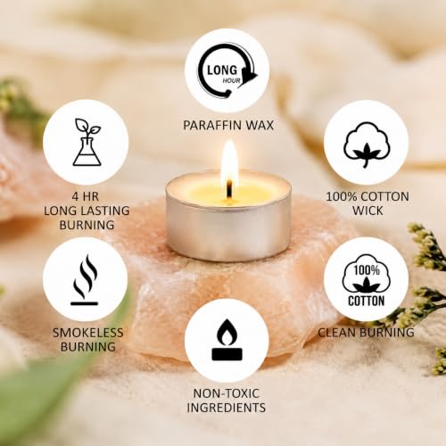 Image of JD Fresh 100 Pieces Smokeless Tealight Candles for Home /Unscented 4 Hour Long Burning Dripless Paraffin Wax Tealight /100% Cotton Wicks Candle for Decoration /Wedding /Emergencies (3.7 x 1.3cm,White)