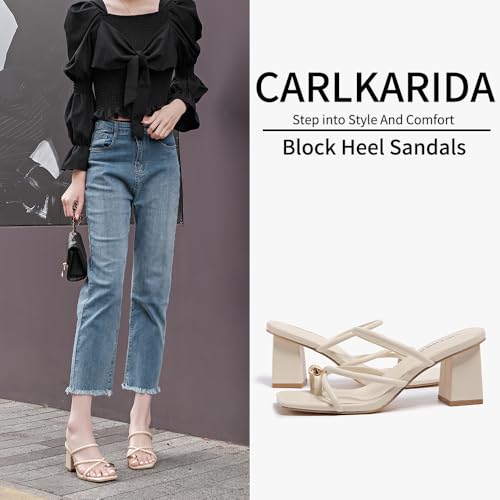 Image of Strappy Heels For Women Low Chunky Block Heel Heeled Sandals Square Open Toe Slip On Slides Flip Flops Mules