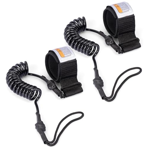 YERGOFE Surfboard Leashes 2PK - Black Elastic Safety Leg Rope with Adjustable Velcro | Universal Fit for Shortboard/Longboard/Foam Board | Surf Gear for Beginners