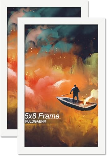 5x8 Picture Frame Set of 2, White Frames for 5 x 8 Inch Photo Poster
