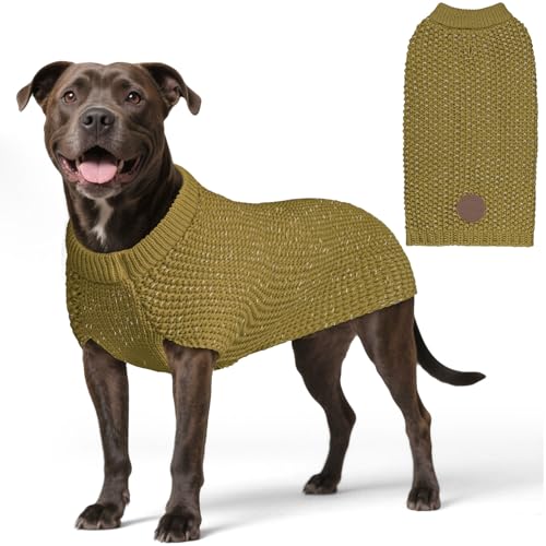 Image of KYEESE Reflective Yarn Dog Sweater for Medium Dogs Thick Knit Pullover | Reflective for Visibility, Leash Hole for Walk, Stretchy Fit, Lightweight & Warm, Gentle on Sensitive Skin, Winter Daily Wear