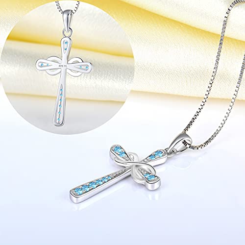 Yl Women's Cross Necklace Sterling Silver Infinity Crucifix Pendant Created Aquamarine Criss Jewelry #TOP4