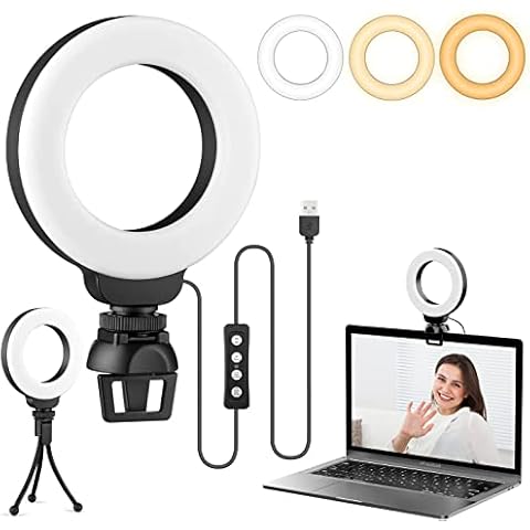 Video Conference Lighting Kit, Dveda Ring Light for Laptop Phone with Clip and Tripod, Desktop PC 4" Selfie Dimmable Light with Stand Ring Light for Live Streaming, Video Recording, Makeup Cover