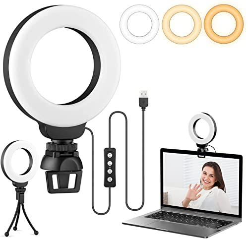 Video Conference Lighting Kit, Dveda Ring Light for Laptop Phone with Clip and Tripod, Desktop PC 4