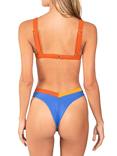 ONEONE Women's Swimsuit Kameron Triangle Bikini Top Blue Yellow Orange Cayman Color Block2