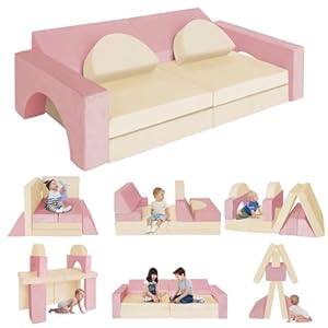 RELIANCER 8PCS Modular Kids Play CouchKids Foam Couches for PlayroomToddler to Teen Sectional Sofa Play SetChildrens Nugget CouchPlayhouse Foam Block PlaysetFort CouchBaby Climbing Couch Set