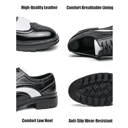 Men's Patchwork Two Tone Brogue Oxfords Shoes Classic Round-Toe Carving Lace Up Wingtip Comfort Low Heel Business Dress Derby Shoes for Casual Wedding Party Dance Dinner2